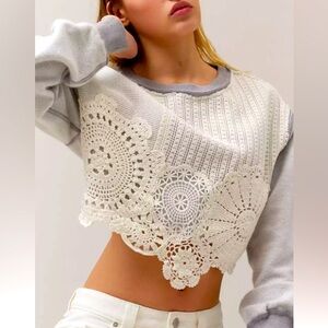 BDG Urban Outfitters Inside Out Crochet Doily Cropped Sweatshirt NWOT
